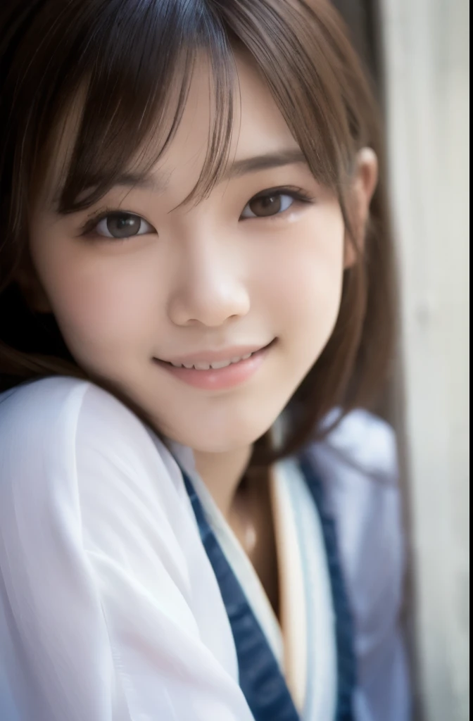 best quality, face focus, soft light, ultra high res, (photorealistic:1.4), RAW photo,(Shinozaki Ai), white skin, kawaii, 1 Japanese girl, solo, cute, (smile), (pupil, lights in the eyes),  detailed beautiful face, Medium-sized breasts,(high resolution detail of human skin texture),(long hair),(portrait), white traditional kimono, A photo with a face up