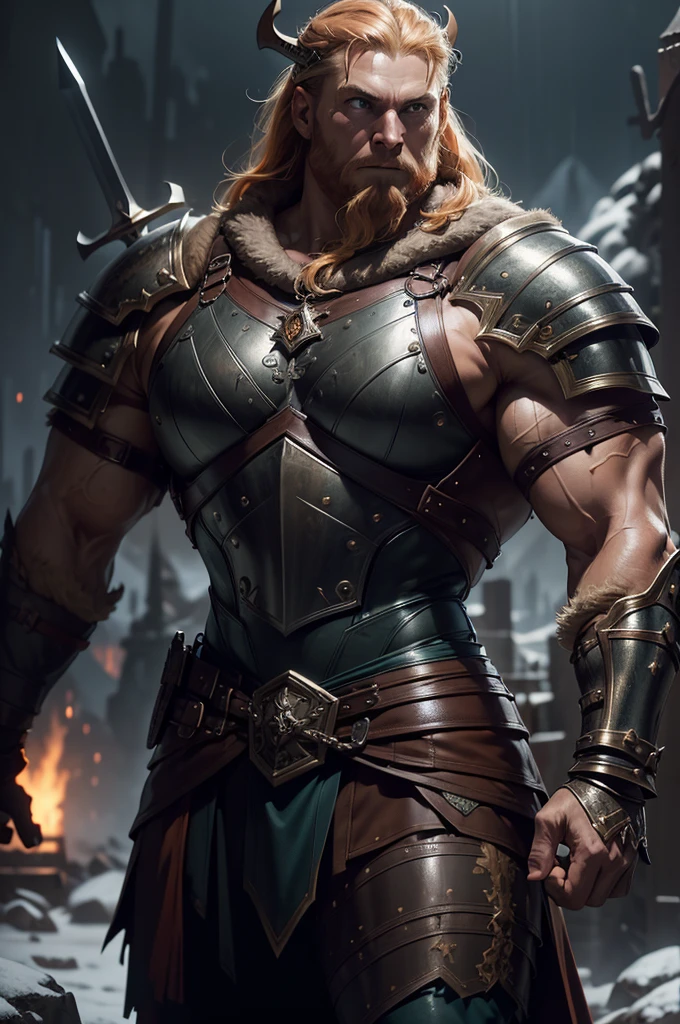 1 muscular male, 30yo, short blonde hair, blue eyes, muscular, bodybuilder, wearing leather armour, metal gauntlets, chains, spikes, holding sword, ultra high resolution, detailed face, desert background, dust, wind, blowing dust, dynamic lighting, lights, volumetric light, realistic, intricate details, everything in razor sharp focus, male focus, solo, Photograph, masterwork, 12K, ultra-defined, intricate details, absurdres, hyper-detailed, dark fantasy,high contrast, (8K UHD:1.2), (photorealistic:1.2),(masterpiece:1.4), (best quality:1.4),extremely detailed wallpaper, highly detailed illustrations, (1 Girl), (best lighting) , (super-complex details) , 4K unified, (super-detailed CG: 1.2) , (8K: 1.2),(original), (masterpiece) , (best quality),(Masterpiece:1.4),Anime-ish high quality, (((high resolution))),Green 1girl, (massive weapon), black armor, fur-trimmed clothing, yellow hair, armor, mechanical armor, cyborg, (glowing parts:1.2), standing, glowing, enhanced lighting, atmospheric, volumetric lighting, bi-lighting, shadow, (blurry background, blurry foreground, depth of field), dark theme, (from below), water, spark, lightning rain, colored lighting,((muscular)),((Simon Bisley)), Beautiful full-bodied woman, 30 years old, muscular and perfect body, ((((Viking warrior)))), long dark orange hair with moths and with little clothing, tiny thong, (((rusty metal bra)))), polar bear skin covering her back, large breasts, generous neckline, ((holding a Nordic sword)), brave face, dark kingdom, sexy pose, walking in a wilderness, Icy mountains in the background, medieval era, (((((huge muscles)))))