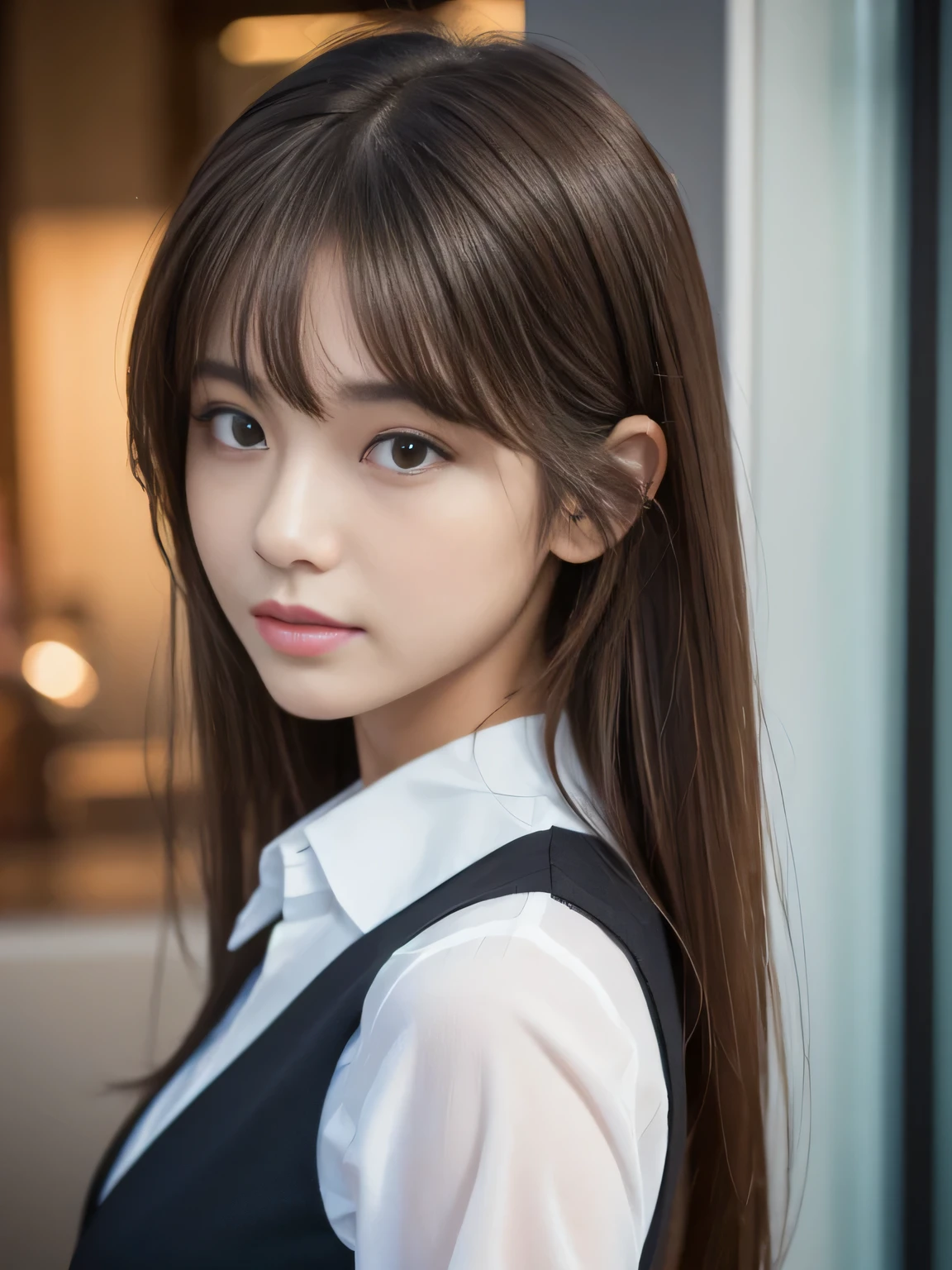 (Detailed skin), (Shiny skin), 8k, Highest quality, masterpiece, Ultra-high resolution, (Realistic:1.4), RAW Photos, (Soft saturation), (Fair skin:1.2), Half-Japanese beauty, 19 years old, Light brown hair, medium hair),  (Pretty face:1.4), ((Beautiful lighting:1.3)), (black dress), (Highly detailed face, Highly detailed lips, fine grain, double eyelid, Highly detailed and evenly balanced eyes), (Sharp focus:1.2), ((Full Body Shot)), (Perfect Anatomy:1.3), (Beautiful woman with perfect figure:1.2), (white shirt with collar), ((Random sexy poses:1.2)), Shibuya,