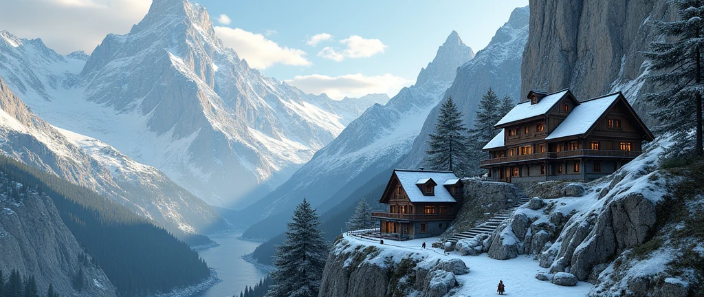 (Photorealism:1.2 high mountain houses