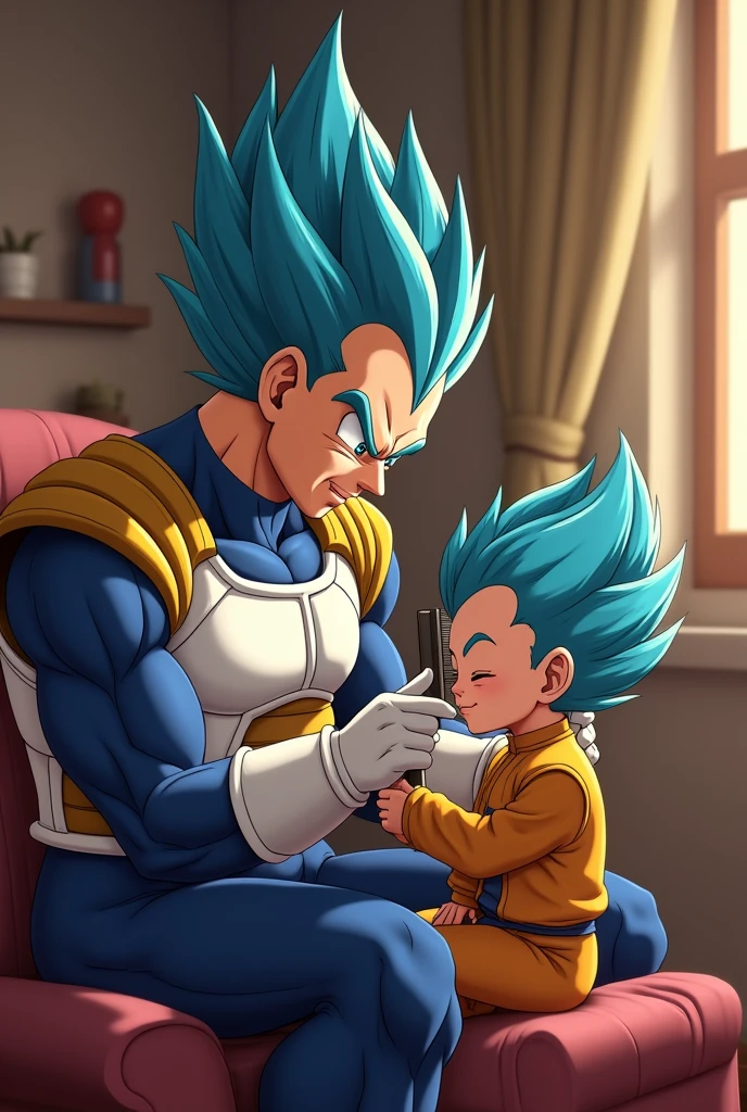 Vegeta combing his daughter Bra's hair from Dragonball