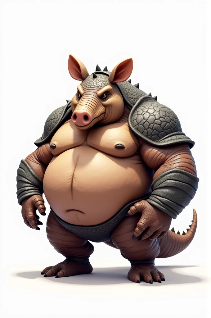 muscular giant armadillo, white background, cartoon 4k
