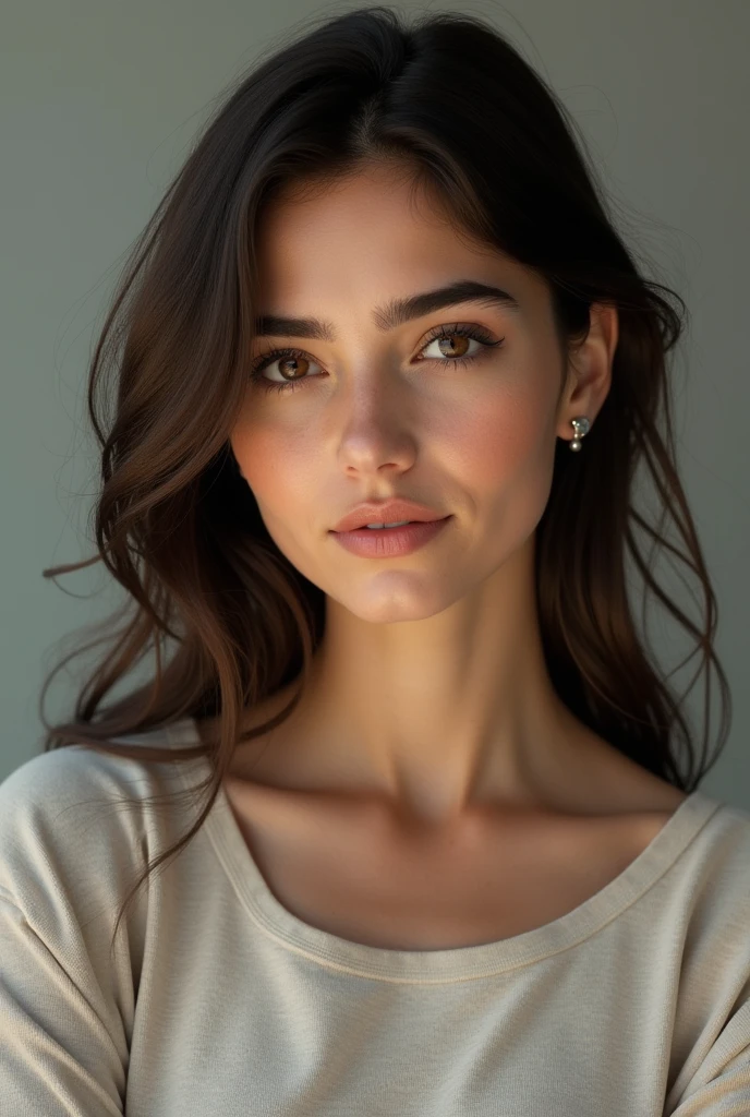 Turkish mixed woman, , more casual clothes, face closer, pose more realistic face
