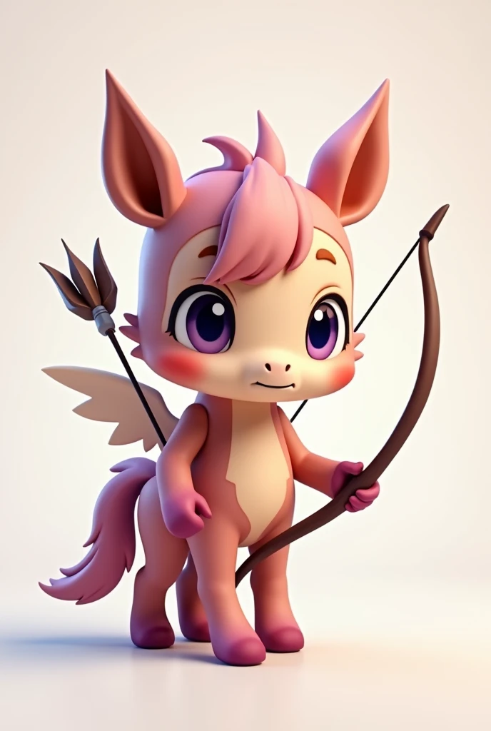 A Chibi  humaniod creature.
 Appearance: a centaur , half horse half man. With wings. Big anime eyes, holding a arrow.
 Style : cel shaded , 3d , anime, Full-body,  t pose.
This is a digimon 