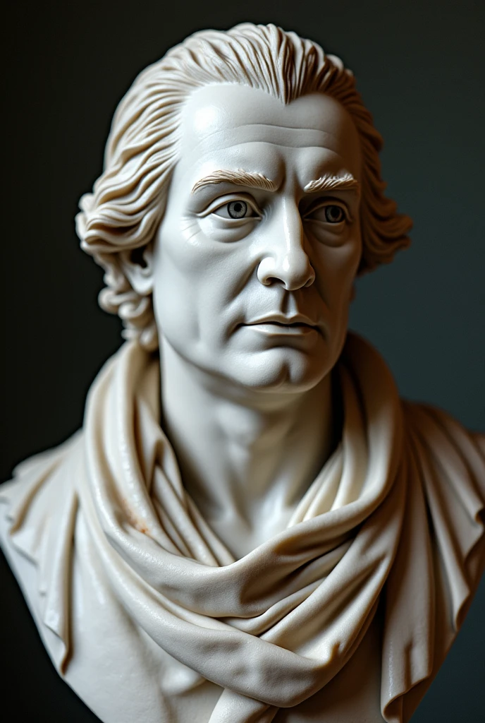 Statue of the famous conservative Edmund Burke. The statue is made of marble, with rich details and cuts. The marble is colorful, bringing life to the statue.. The statue should show Edmund's face with a thoughtful expression
