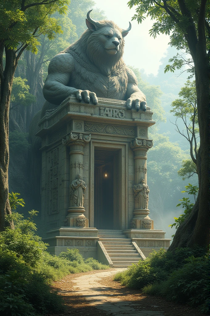 Temple in middle forest with big animal