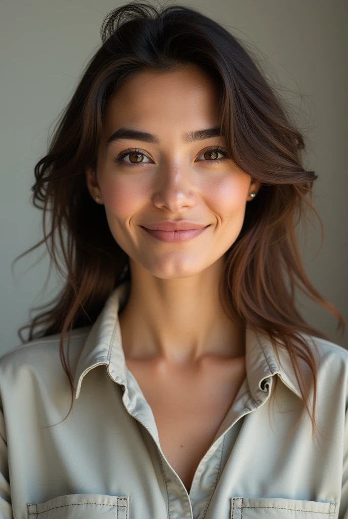 Turkish mixed woman, , more casual clothes, face closer, pose more realistic face