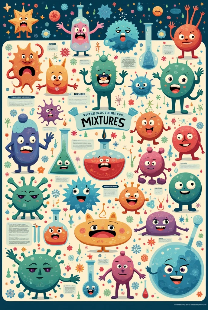 poster making drawing about mixtures(heterogeneous and homogenous), colloids, matter
