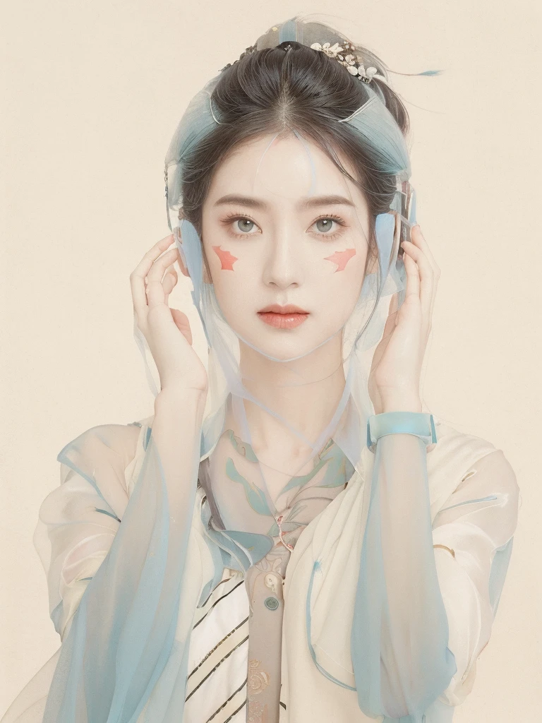 (1 Girl:1.4),Solitary, Gorgeous, Extremely detailed,(Joshua Middleton Comic Cover Art:1.1), (action:1.2),(Concretism:1.2),(Hyperpolarization:1.5),rich and colorful,The most detailed,white gray background, White Hanfu, Pastel colors, (masterpiece, Top quality, best quality, Official Art, beautiful and aesthetic:1.2),