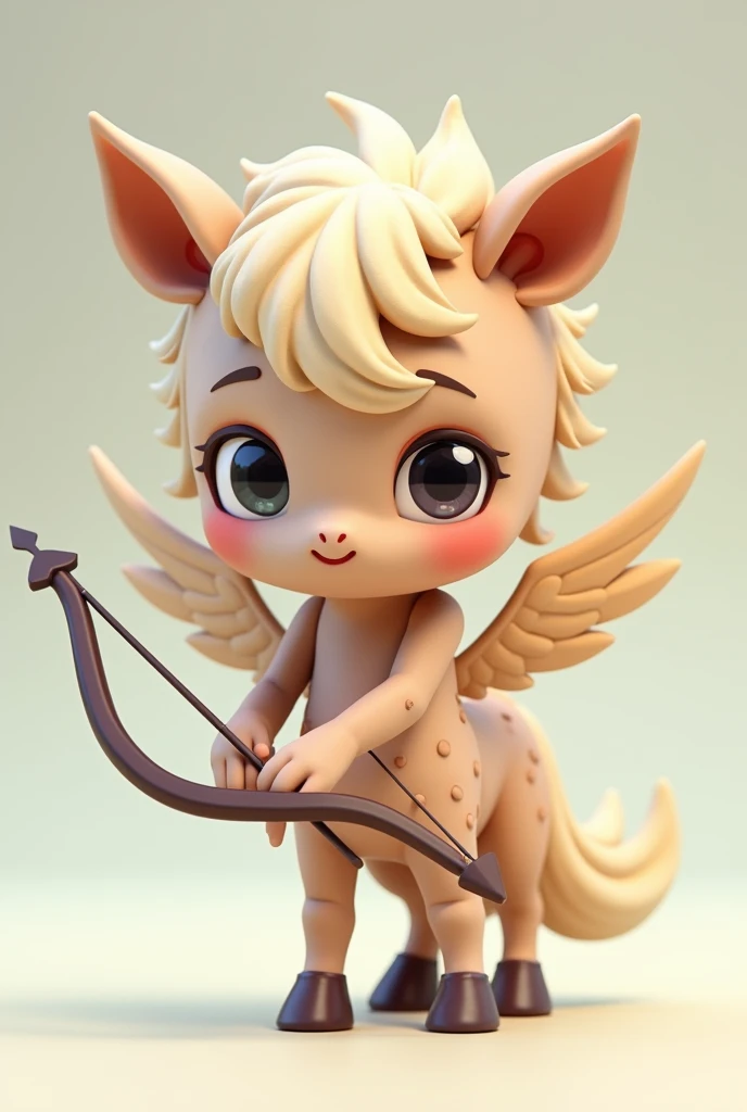 A small Chibi baby humaniod creature.
 Appearance: a centaur , half horse half man. With wings. Big anime eyes, holding a arrow.
 Style : cel shaded , 3d , anime, Full-body,  t pose.
This is a digimon 