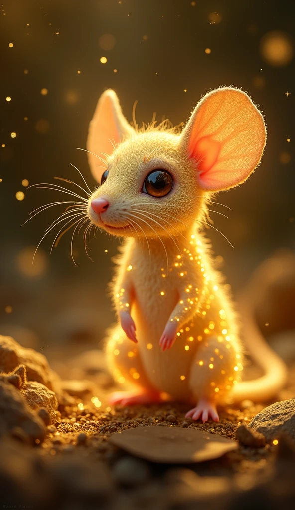 mouse or rat,Fantastic fantasy,Glowing in gold,Moody Color,Golden glitter background
