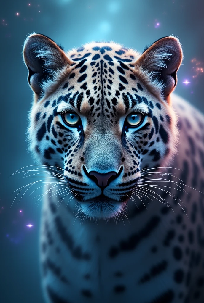 Leopard head,Front view, little cold Touch mystic feeling polar Lights,nebula
