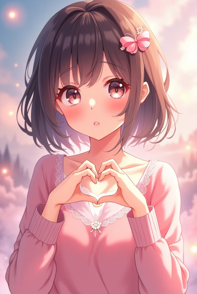 Beautiful girl, anime, best quality, Love shaped hands