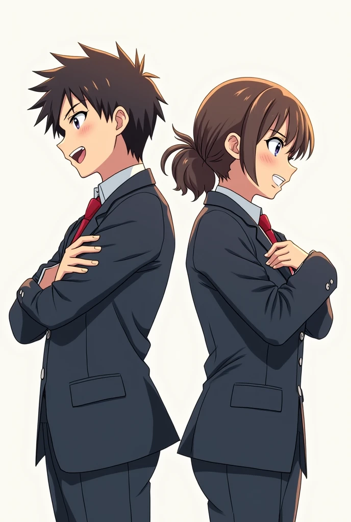 Anime-style characters in uniform、Panting, chest thrust out 