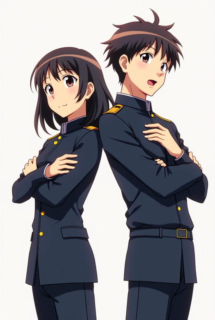 Anime-style characters in uniform、Panting, chest thrust out 