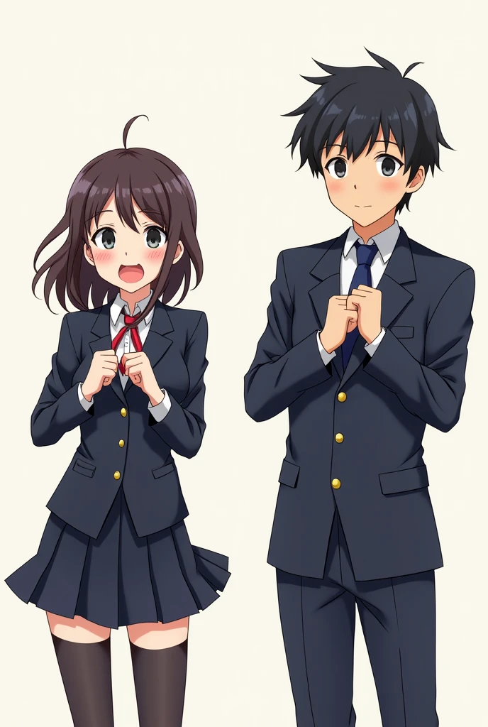 Anime-style characters in uniform、Panting, chest thrust out