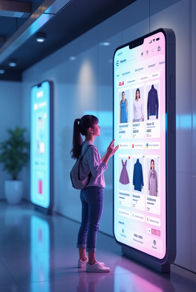  girl ordering something from big screen( e commerce)
Online shopping 