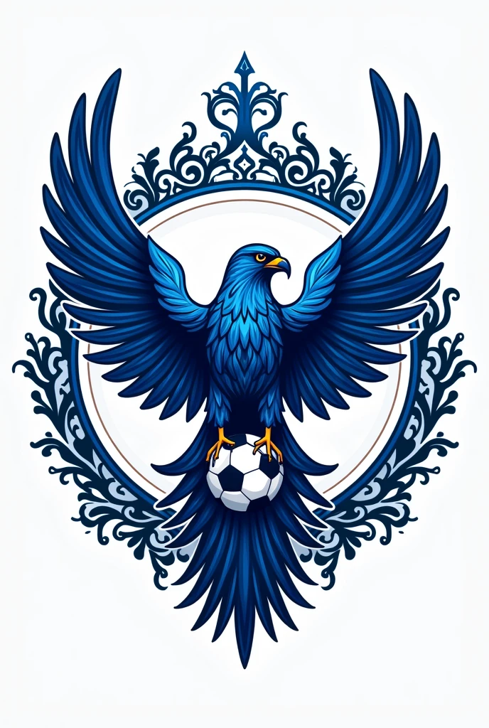 Create me a football team without a crest, something like Athletico Paranaense but in blue and white colours, please with exotic details like an Arabian crest. FOOTBALL CREST