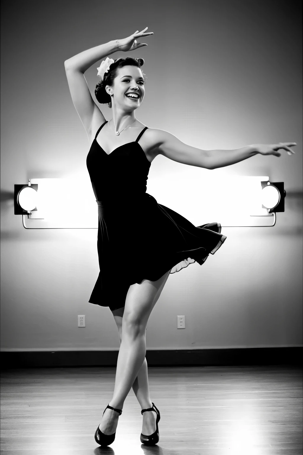((Best quality)), ((masterpiece)), (detailed), girl dancing - lindy hop,
- Charleston,
— boogie-woogie,
— jitterbug (as a mix of styles),
— laugh,
- Balboa,
- blues on a light gray background, 4k