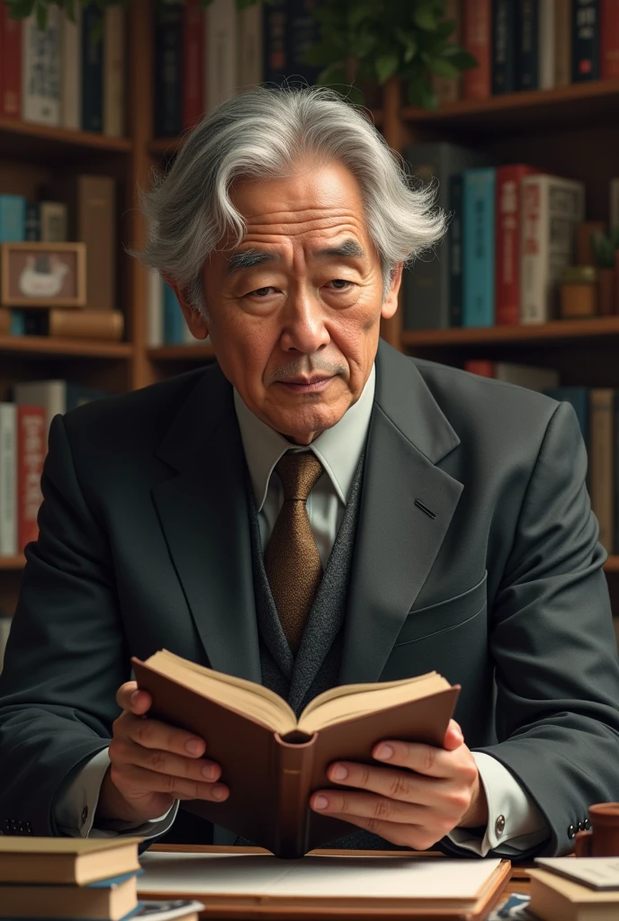 Yoshikazu Miyano with a book