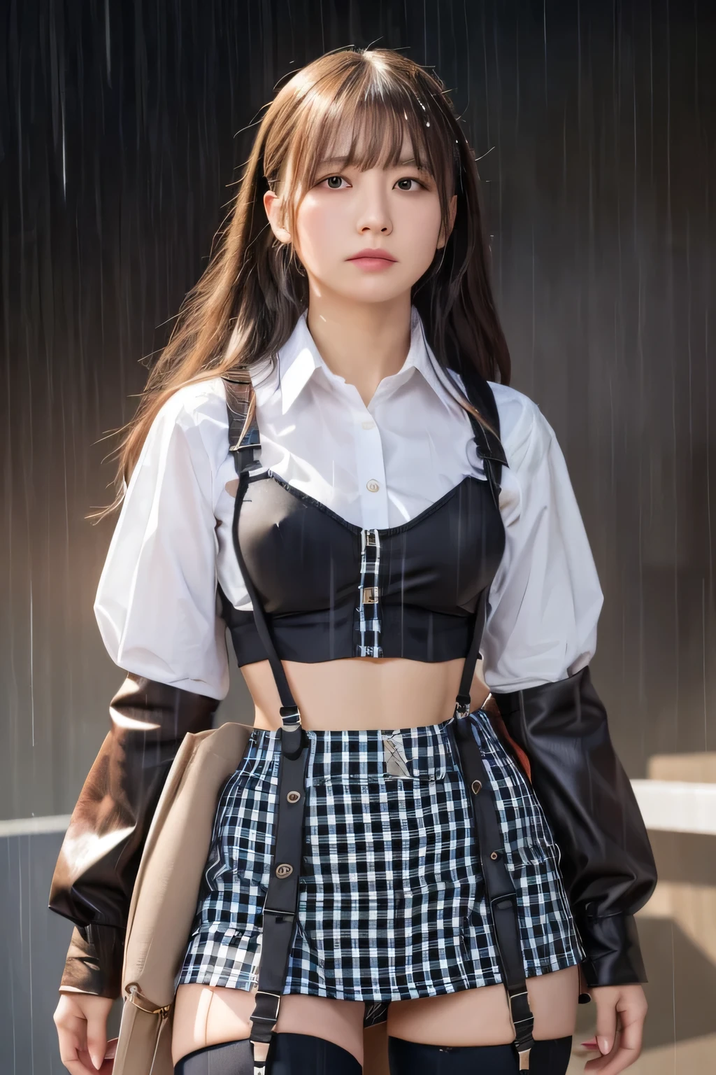 1 female, , high quality, masterpiece, Ultra-high resolution, Cinema Lighting, 1 female, , high quality, masterpiece, Ultra-high resolution, , Cinema Lighting, suspenders Moderate breasts Small face Looking up Sweat Thin belt buzzer 脇Sweat garter belt Belt on pants holster Hands behind your back Looking up Anxious face Knee-high Knee socks Knee-highソックス garter ふとももにgarter belt Checkered mini skirt Panty shot Skirt gap Armament holster holster Hands behind your back Anxious expression Anxious face, legs apart Armament Leg Holster holster See-through clothing heavy rain Rain-soaked dress shirt,Moderate breasts ガーターbelt suspenders Garter on the thigh Checkered mini skirt Looking up Pause belt Armpit sweat Hands behind back Raise your hands