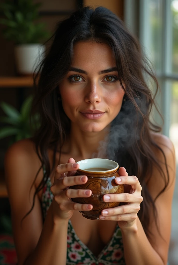 Maria Becerra drinking mate