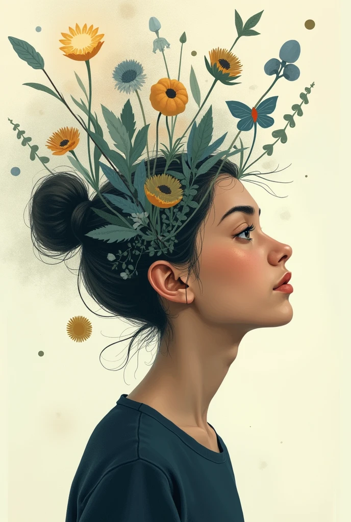 Drawing a person thinking and imagining different things