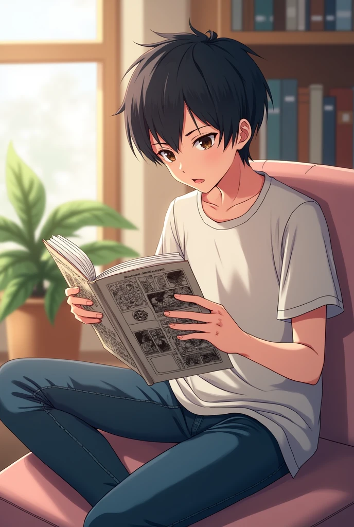 Miyano Yoshikazu (anime) reading a manga