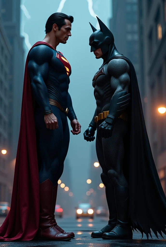 Superman and Batman , in 8k realistic at night