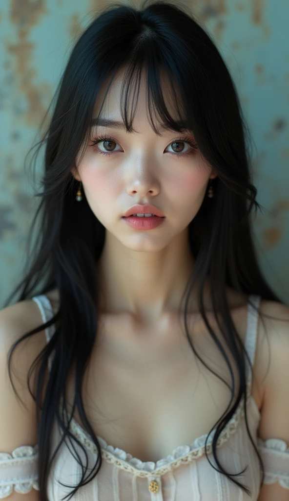 Masterpiece, surreal, 30 year old female Ethnic facial features Beautiful face, pink lips Natural makeup, full body Eyelash emphasis Hair style Long straight black hair, bangs, eyebrows Clothing Casual above knee length dress, above knee length boots,