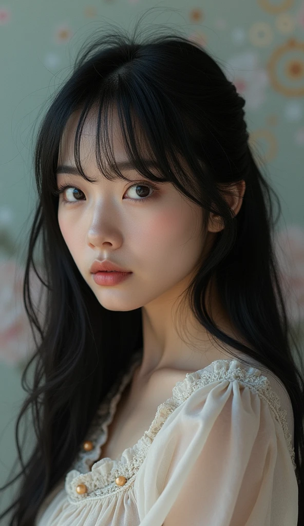 Masterpiece, surreal, 30 year old female Ethnic facial features Beautiful face, pink lips Natural makeup, full body Eyelash emphasis Hair style Long straight black hair, bangs, eyebrows Clothing Casual above knee length dress, above knee length boots,