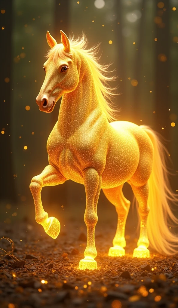 horse,Fantastic fantasy,Glowing in gold,Moody Color,Golden glitter background