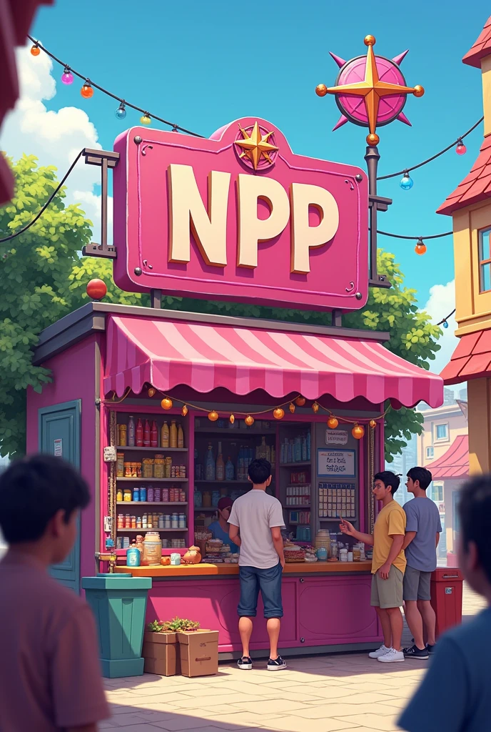 Stall with NPP word and compass sign board pink color
