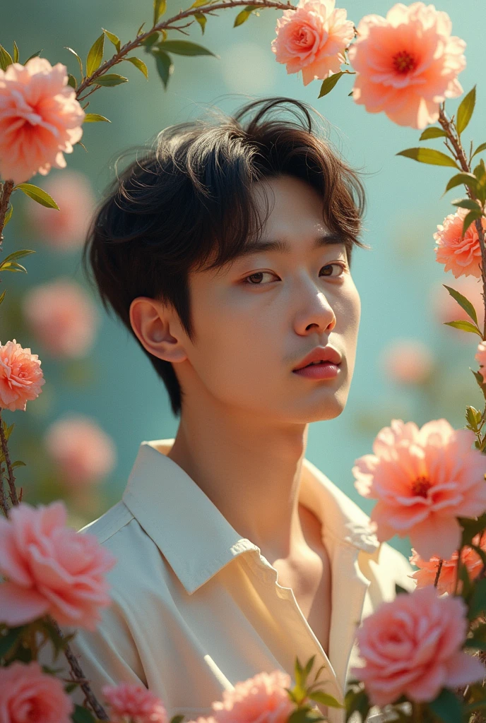 NCT member Huang RenJun surrounded by flowers