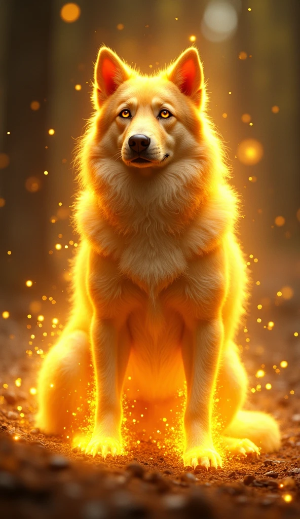 dog,Fantastic fantasy,Glowing in gold,Moody Color,Golden glitter background