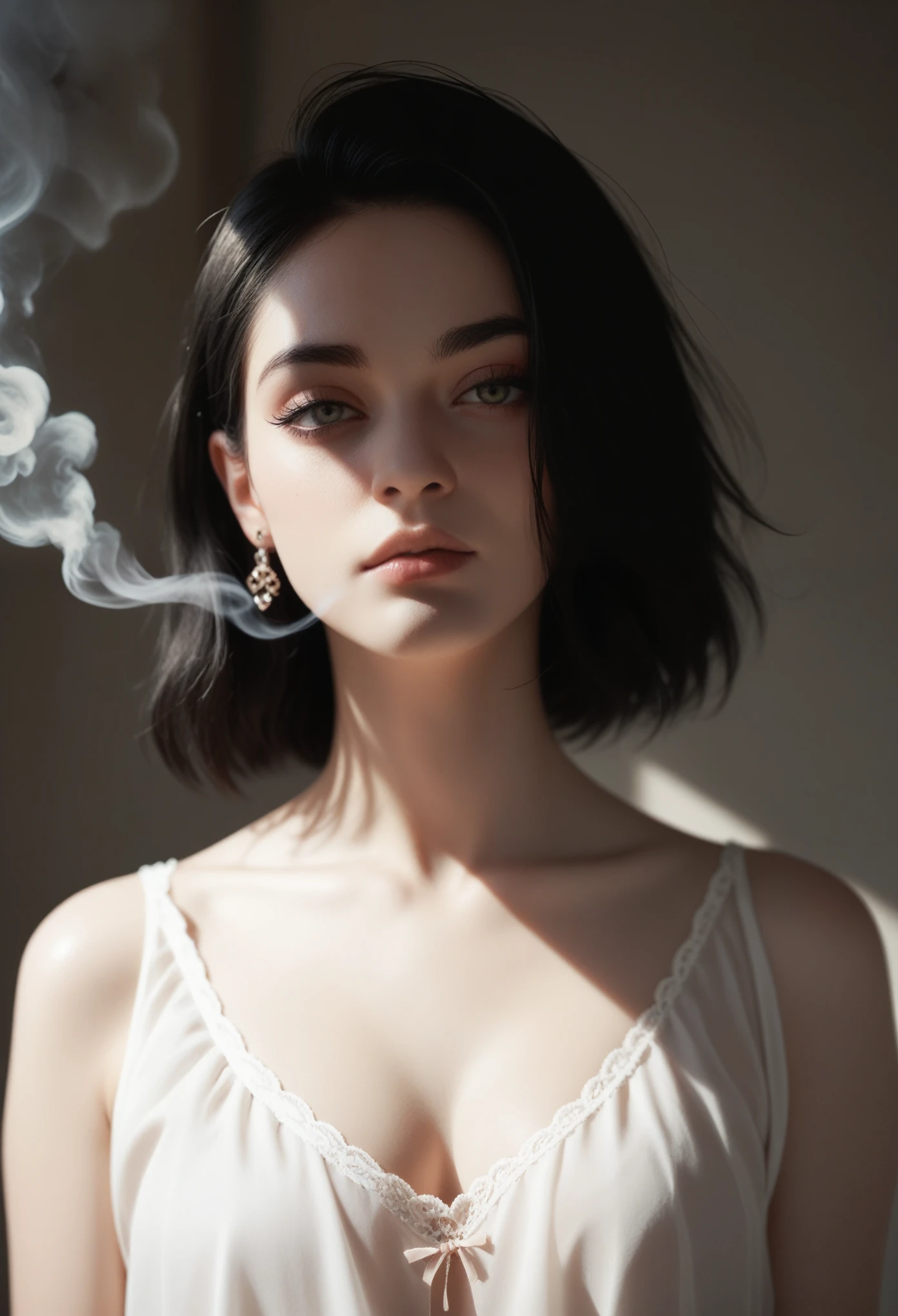Made entirely of light and shadow，No physical form。The shape of the woman was created by varying the lightness and darkness of the smoke，There is an illusory and mysterious beauty。