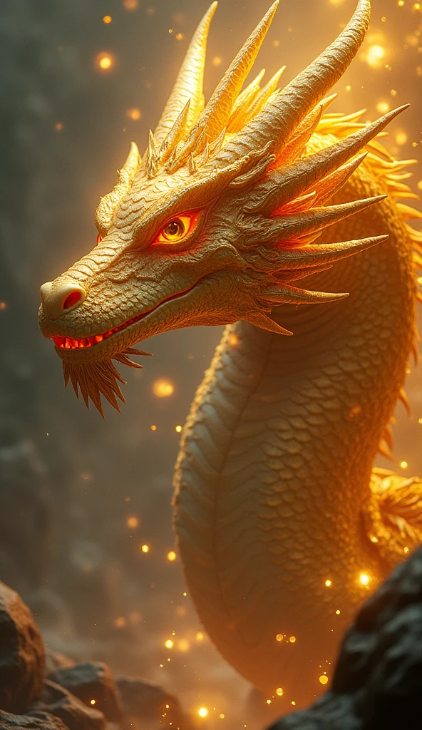 Dragon,Fantastic fantasy,Glowing in gold,Moody Color,Golden glitter background