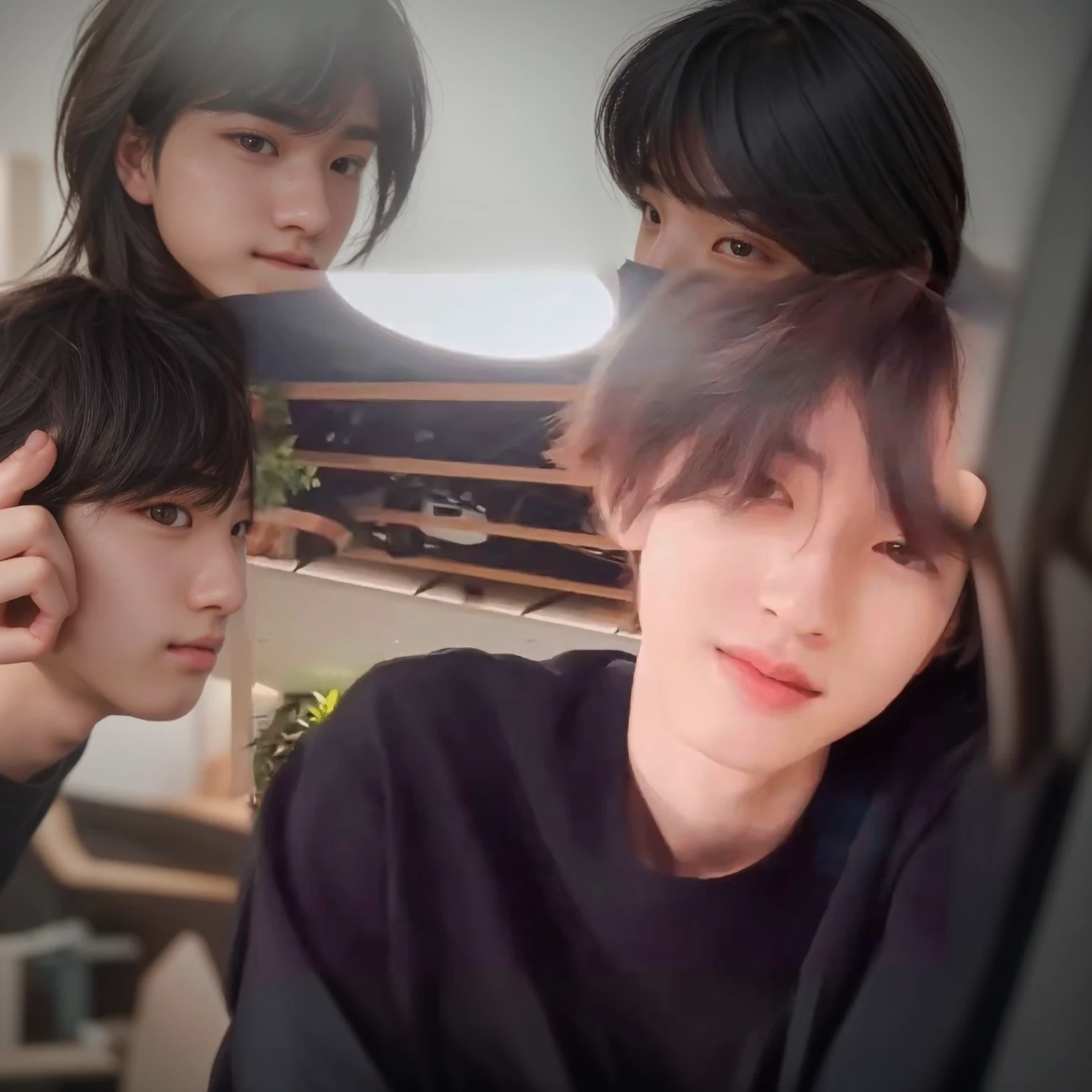 a close up of a person with a black shirt and a plant, cai xukun, jinyoung shin, jung jaehyun, male ulzzang, wan adorable korean face, 1 7 - year - old boy thin face, jinyoung shin aesthetic, ruan cute vtuber, with short hair, black haired yoongi, ulzzang, jungkook