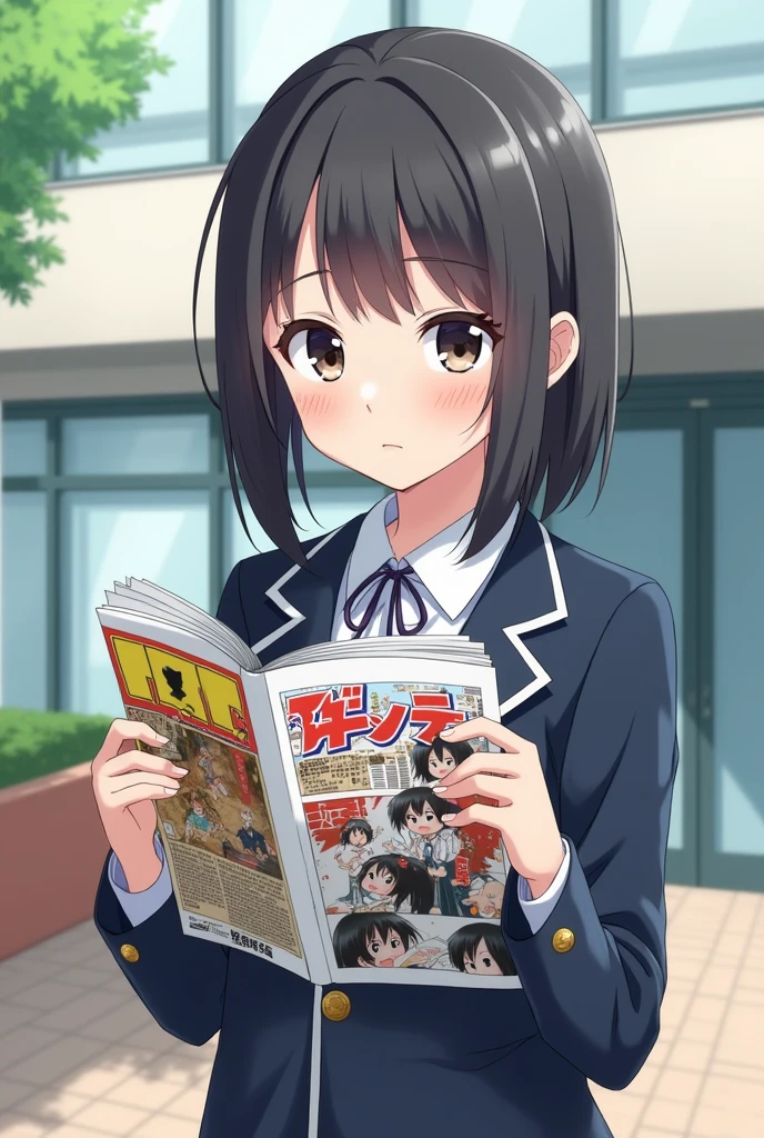 Sasaki Shumeei in a Japanese anime school uniform reading manga.