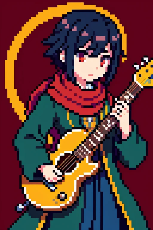 draconian, bard, Wearing a scarf around your neck, holding a lute 