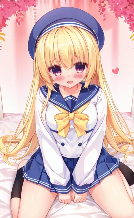 Beautiful long blonde hair　Embarrassing　Tears overflow from my eyes　Sit with your legs apart　On Stage　Girl in sailor suit　Pleated skirt　mini skirt　Long sleeve　Put your hands in your panties　Masturbation　