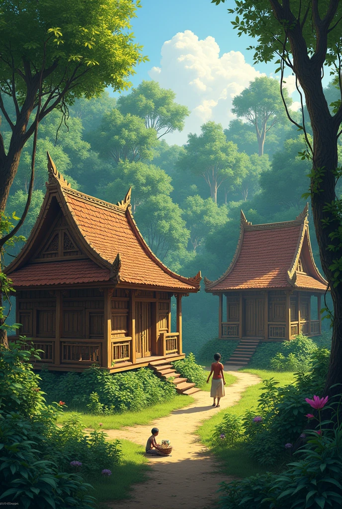 People live in Khmer house in forest