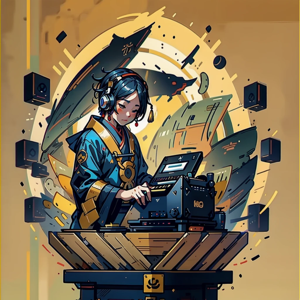 A DJ, uma Deejay, parchment, Tetalhes Oriental, Chinese style drawing ,