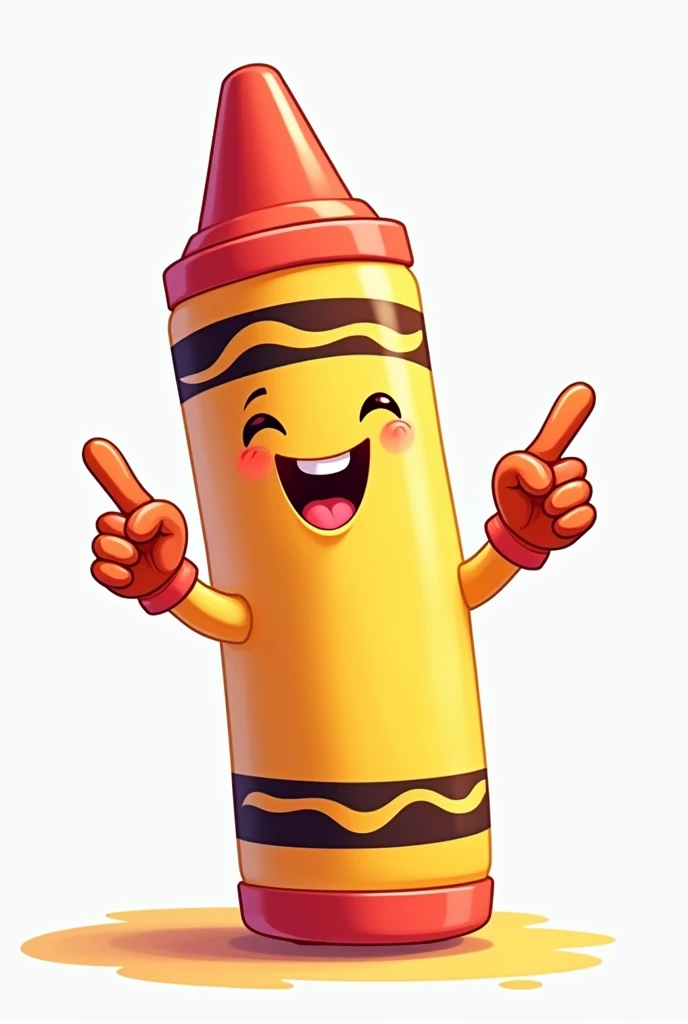 Cartoon of crayon with hands,hqppy, pointing