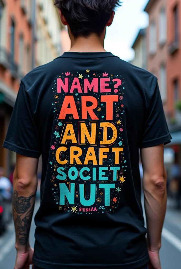Create design for tshirt with the name of each member , for the society members of the art and craft society , design will be cool and interesting, mostly back side print
