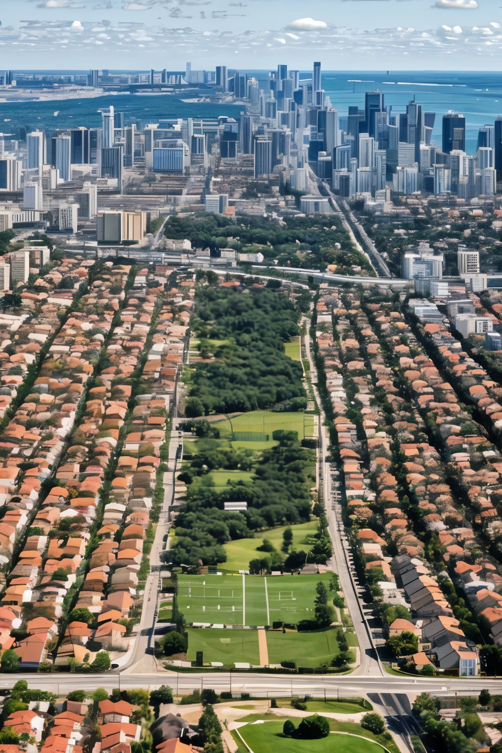 A neighborhood transition from non-overpopulation in 2024 to overpopulated in 2049, a timeline morphing
