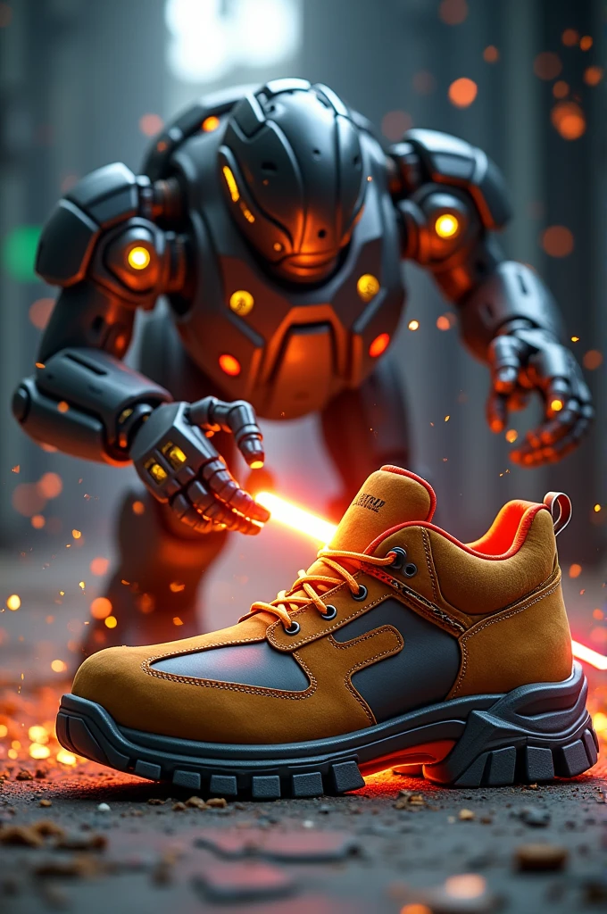 safety shoe that can not be destroyed with a robot that shoot laser beam
