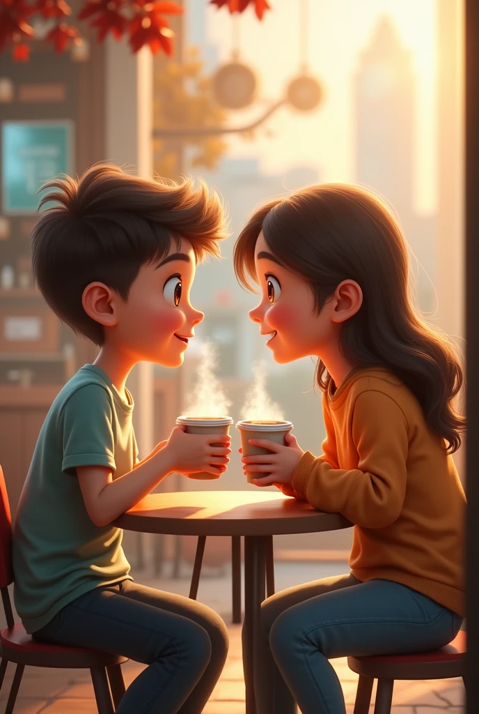 Daily dose caption on girl and boy drink coffee