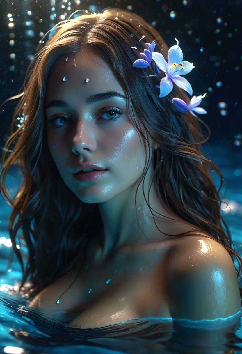 (masterpiece, best quality:1.2), (realistic), photorealistic, high quality, super detailed, 8K Ultra HD, beautiful and sexy Bioluminescent woman with a slim figure medium teardrop breasts, long hair, swimming, beautiful flowing Bioluminescent flowers forming a beautiful woman, full depth of field and realistic textures, underwater environment, ray of moonlight, cinematic lighting, vivid light, vibrant color, dw01-3400