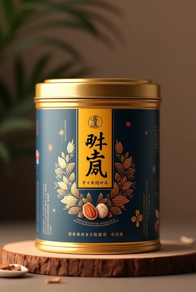 Packaging Design Description
Product: Nutritional powder tin from nutritional grains
Target audience: Elderly
Main ingredients: Oysters and ginseng
Design requirements:
Style: Elegant and impressive, suitable for the elderly target audience.
Color: Use a luxurious color palette with shades such as deep yellow, navy blue and silver to create a sense of sophistication and health.
Content:
Prominent product name, use elegant and easy-to-read fonts.
Key benefits such as “Support health” and “Premium ingredients from Oysters and Ginseng”.
Image:
Image chi tiết của hàu biển và nhân sâm.
Nutritional grains (like almond kernels, walnut) to highlight the main ingredients.
Design Elements:
Sophisticated decorative elements, like intricate patterns or metallic effects to enhance the sense of luxury.
Ensure the design is easily recognizable on the shelf and attracts consumer attention.